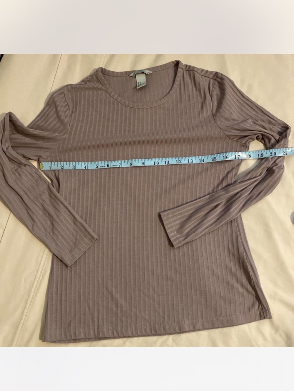 H&M Ribbed Long-Sleeve Crewneck Top - Taupe Sz M